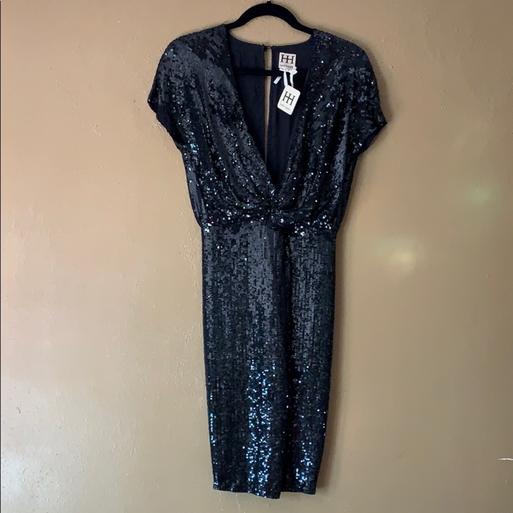 Haute Hippie Sequin Asymmetric Drape Dress, Black